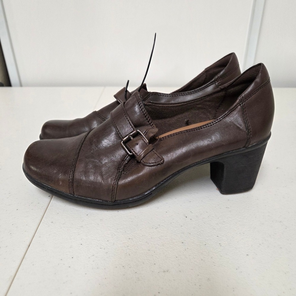 GH Bass Talina Brown Leather Buckle Strap Block Heel Pumps Womens 9M 3861-241